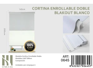 Cortinas Roller Blackout Doble Jaspeada 140 cm x 200 cm Blanco 0645