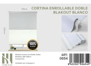 Cortinas Roller Blackout Doble Jaspeada 180 cm x 200 cm Blanco 0654