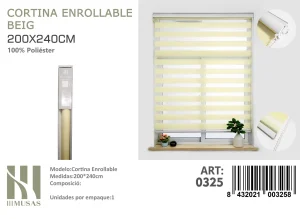 Cortina Roller Duo Lisa 200 cm x 240 cm Color Beige 0325