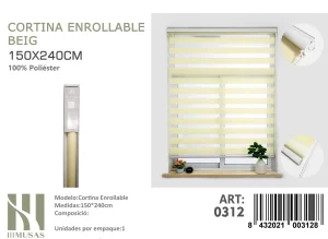Cortina Roller Duo Lisa 150 cm x 240 cm Color Beige 0312