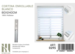 Cortina Roller Duo Lisa 80 cm x 240 cm Color Blanco 0295
