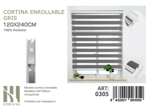 Cortina Roller Duo Lisa 120 cm x 240 cm Color Gris 0305