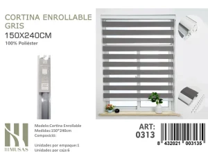 Cortina Roller Duo Lisa 150 cm x 240 cm Color Gris 0313