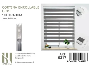Cortina Roller Duo Lisa 160 cm x 240 cm Color Gris 0317