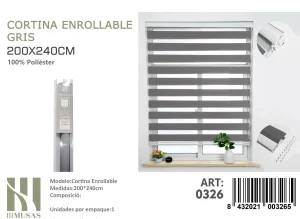 Cortina Roller Duo Lisa 200cm x 240cm Color Gris 0326 - Angeles del Hogar Chile