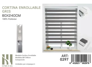 Cortina Roller Duo Lisa 80cm x 240cm Color Gris 0297 - Angeles del Hogar Chile