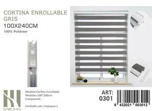 Cortina Roller Duo Lisa 100 cm x 240 cm Color Gris 0301