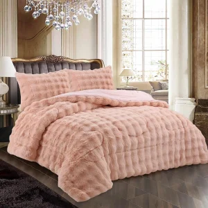 Plumón de invierno Piel de Oveja con chiporro 2 Plazas color rosa - imagen 2