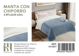 Mantas Frazadas con Chiporro 2 Plazas color Azul