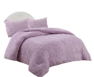 Plumón de invierno texturizado trébol con chiporro King color lila