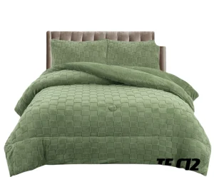 Plumón de invierno texturizado cuadros con chiporro King color verde