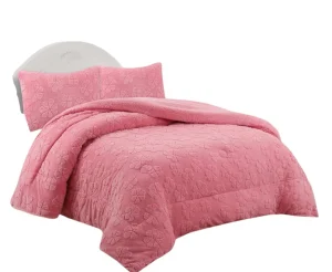 Plumón de invierno texturizado trébol con chiporro color rosa