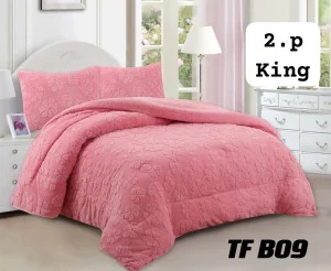 Plumón de invierno texturizado trébol con chiporro color rosa