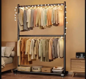 Perchero Dos Piso Organizador de Ropa Tubo Grueso Color Negro - imagen 2