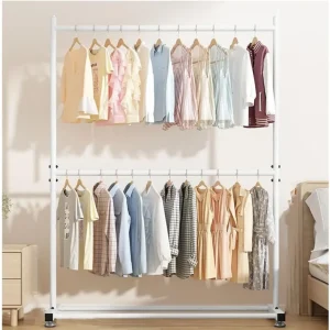 Perchero Dos Piso Organizador de Ropa Tubo Grueso Color Blanco - imagen 2