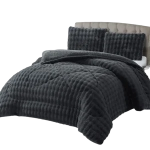 Cobertor Imitiacion Piel de Conejo con Chiporro 2 Plazas Color Gris