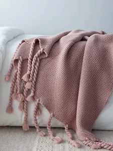 Manta de Sofá Minimalista Estilo Boho Chic 130x220 cm Color Rosa - imagen 2