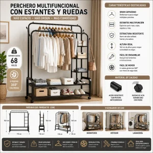 Perchero Metalico 68 kilos Doble Barra Closet Exhibicion