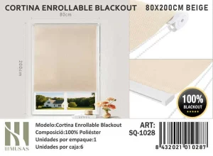 Cortinas Roller Blackout 80 cm x 200 cm Beige SQ-1028