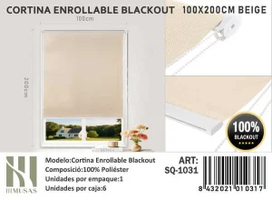 Cortinas Roller Blackout 100 cm x 200 cm Beige SQ-1031