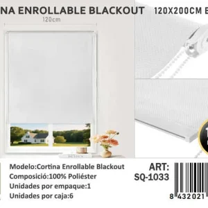 Cortinas Roller Blackout 120cm x 200cm Blanco SQ-1033 - Angeles del Hogar Chile