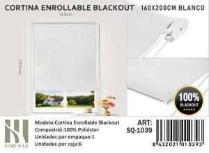Cortinas Roller Blackout 160 cm x 200 cm Blanco SQ-1039