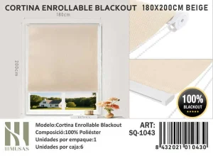Cortinas Roller Blackout 180 cm x 200 cm Beige SQ-1043