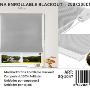 Cortinas Roller Blackout 200cm x 200cm Gris SQ-1047 - Angeles del Hogar Chile