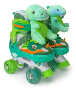 Patines 4 Ruedas Luminosas y Accesorios Dinopatin Verde