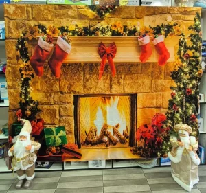 Tapiz Navideño 250x200 cm Chimenea de Piedra - imagen 2