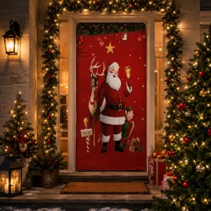 Forro de Puerta Navideño 200x85 cm Papá Noel con Reno y Elfo - imagen 3
