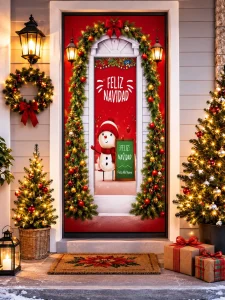 Forro de Puerta Navideño 200x85 cm Muñeco de Nieve - imagen 2