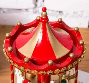 Carrusel Musical Navideño de Madera Rojo y Dorado - imagen 6