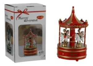Carrusel Musical Navideño de Madera Rojo y Dorado