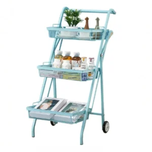 Organizador Metálico Plegable con Ruedas 3 Niveles Color Celeste - imagen 2