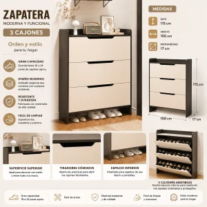 Zapatero Organizador Estante Armario 115Alto x 100 x 17cm Blanco gris
