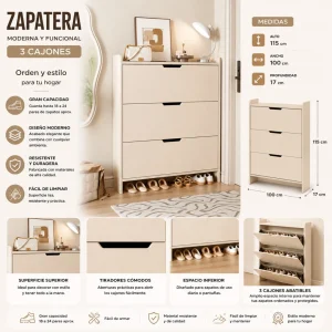 Mueble Zapatero Organizador Estante para Zapatos Blanco 115X100X17