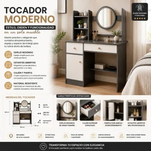 Comoda Tocador Moderno Gris con Espejo Luz Led 3 Ajustes de Brillo