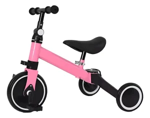 Bicicleta de Equilibrio y Triciclo 3 en 1 Plegable Rosa Diseño 3