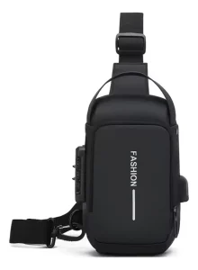 Bolso Bandolero Impermeable con Puerto USB Unisex Negro Diseño 1