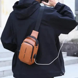 Bolso Bandolero Impermeable con Puerto USB Unisex Negro Diseño 2 - imagen 3