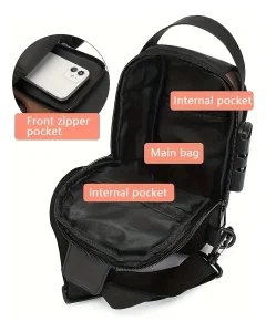 Bolso Bandolero Impermeable con Puerto USB Unisex Negro Diseño 1 - imagen 4