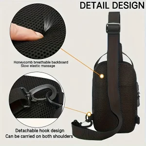 Bolso Bandolero Impermeable con Puerto USB Unisex Negro Diseño 1 - imagen 3
