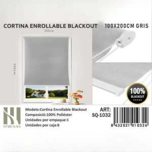 Cortinas Roller Blackout 100cm x 200cm Gris SQ-1032