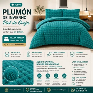 Plumón de Invierno Imitación Piel de Oveja Plaza y Media Beige Diseño 2 - imagen 4