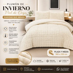 Plumón de Invierno Imitación Piel de Oveja Plaza y Media Beige Diseño 3 - imagen 3