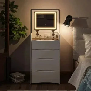 Tocador de Lujo con Espejo Luz LED Iluminado y Taburete - imagen 3
