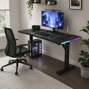 Escritorio Gamer 120 cm, Luz RGB, Color Negro, Patas en T - imagen 3