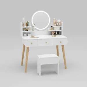 Tocador Cómoda Blanco con Espejo Luz LED 100*40*130 cm - imagen 3