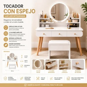 Tocador Cómoda Blanco Con Espejo Luz Led
